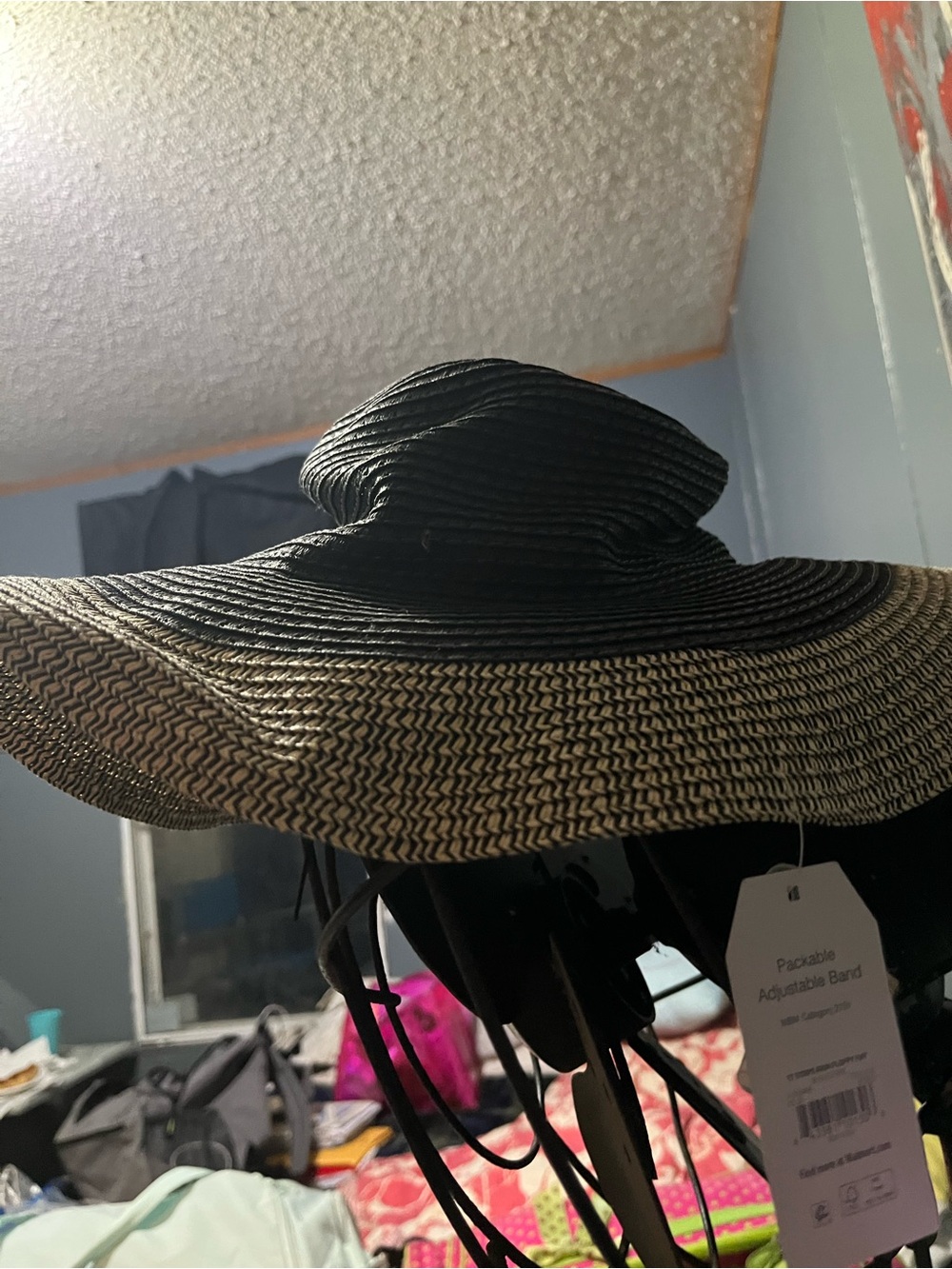 Time and Tru Black and Natural Wide Brim Packable Sun Hat